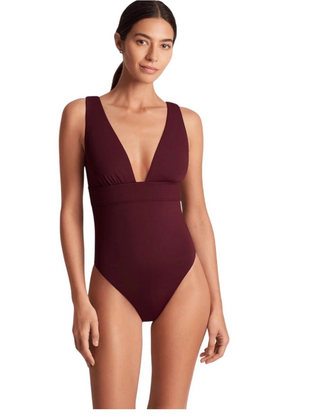 Lauren Ralph Lauren Damen Sculpting Solids Modern V-Neck One-Piece Deep V sz 4